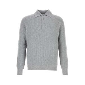Fedeli Men Grey Wool Blend Polo Shirt
